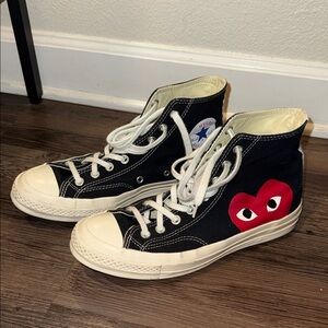 Converse x Comme des Garçons High-Top Sneakers - Black and White with Red Heart